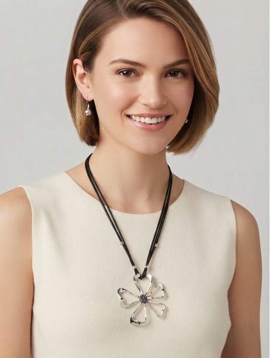 Hollow Flower Pendant Necklace & Sphere Earrings Set